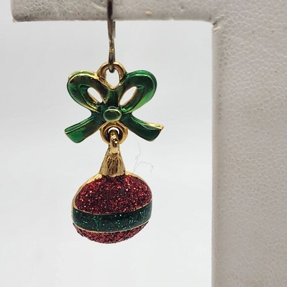 Danecraft Green & Red Christmas Ornament Dangling Earrings - Picture 3 of 5